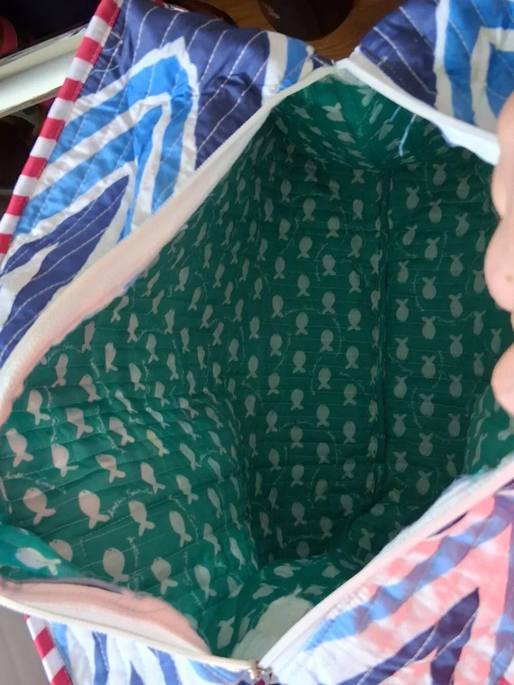 ANTICA SARTORA ITALY QUILTED TOTE BAG Boat SCENE PRINT COTTON NWT